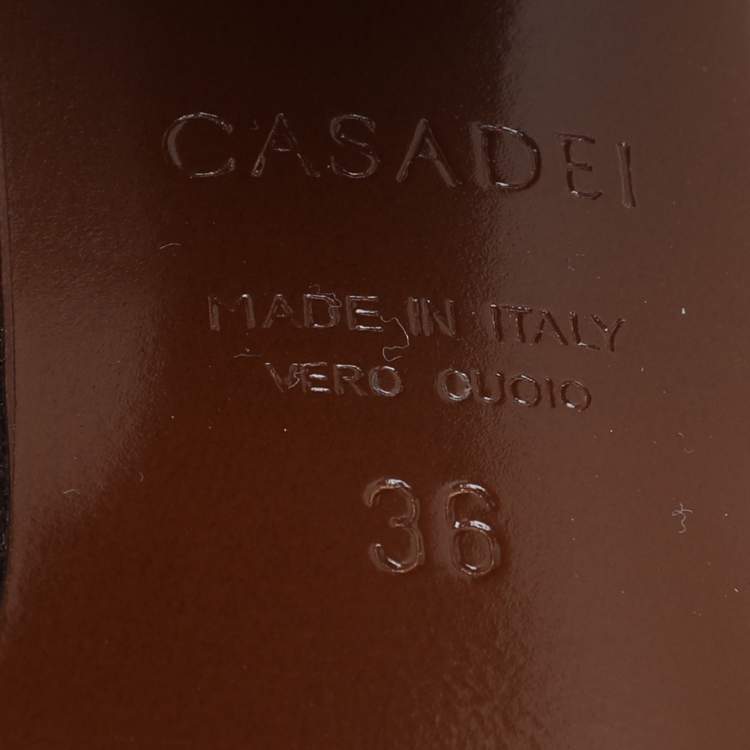 Pre Owned Casadei Brown Suede C Chain Embellished Calf Length Boots Size 36