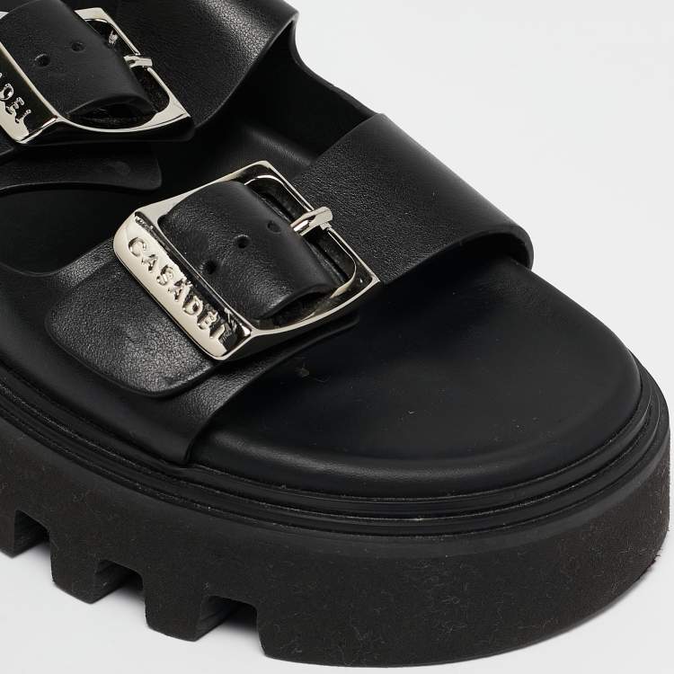 Pre Owned Casadei Black Leather Florence Buckle Sandals Size 39.5