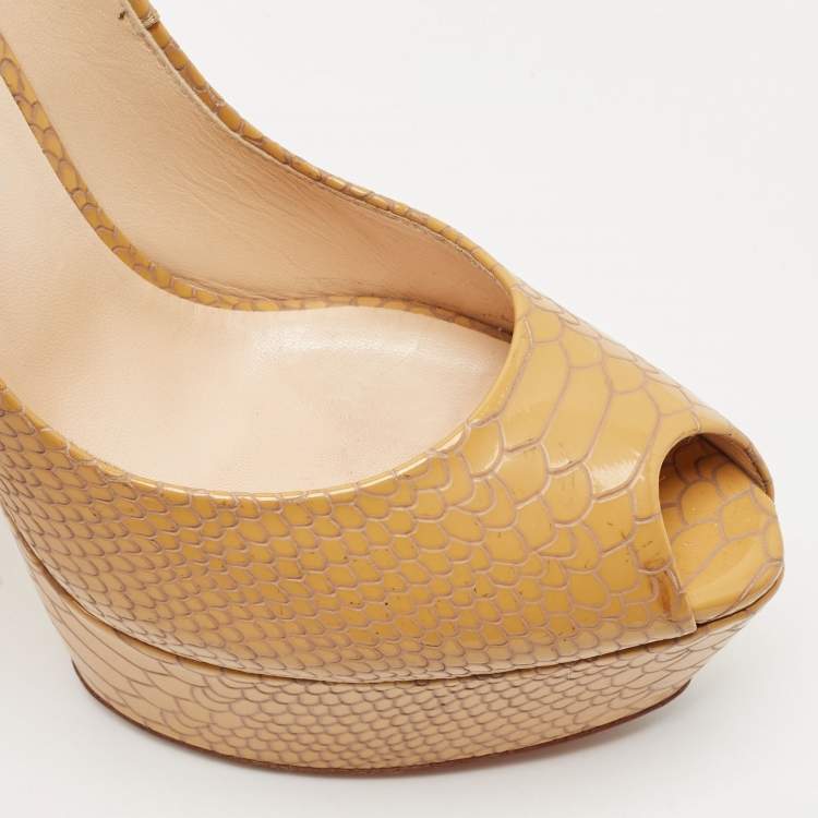 Pre Owned Casadei Brown Python Embossed Leather Peep Toe Pumps Size 39