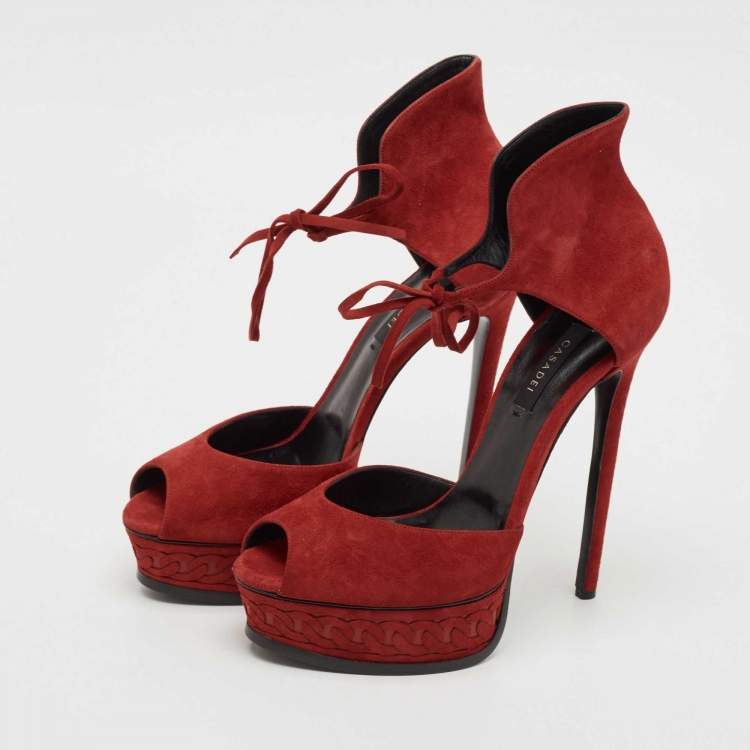 Pre Owned Casadei Red Suede Camoscio Ankle Strap Sandals Size 40