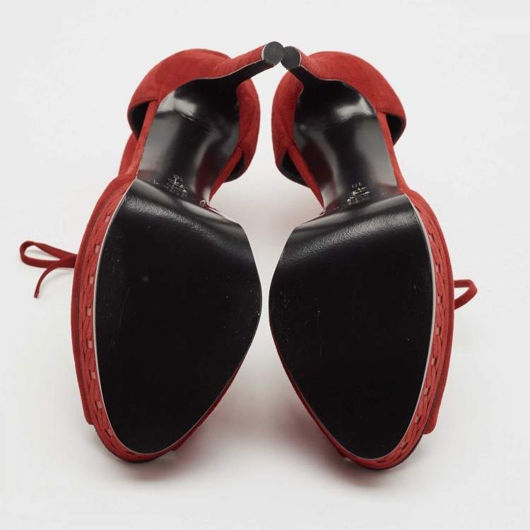 Pre Owned Casadei Red Suede Camoscio Ankle Strap Sandals Size 40