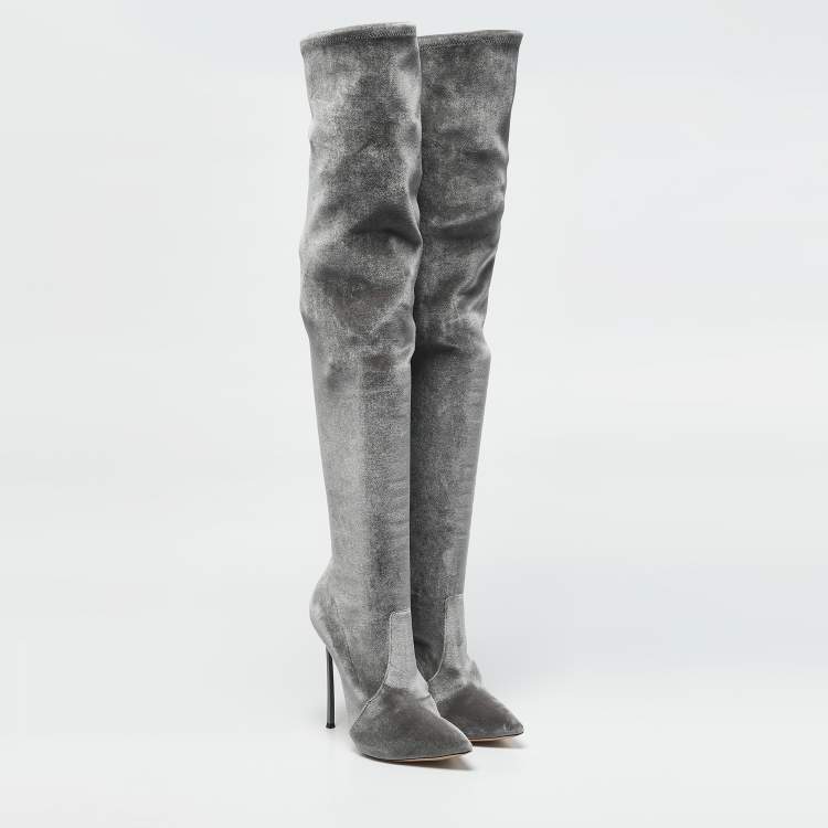 Pre Owned Casadei Green Velvet Blade Over The Knee Boots Size 41