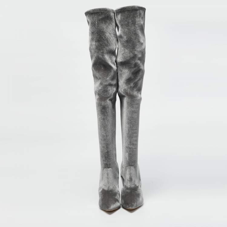 Pre Owned Casadei Green Velvet Blade Over The Knee Boots Size 41