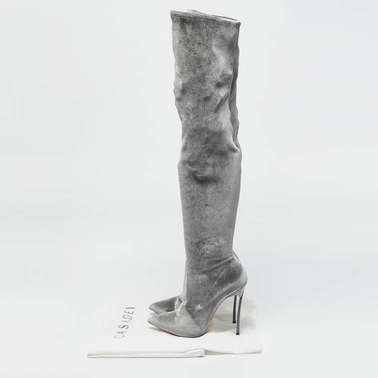 Pre Owned Casadei Green Velvet Blade Over The Knee Boots Size 41