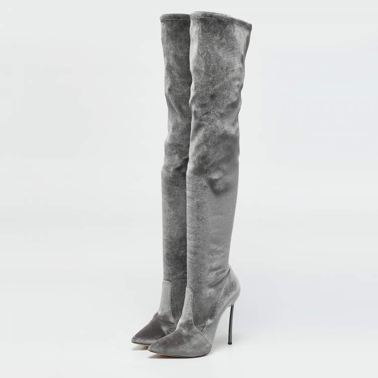 Pre Owned Casadei Green Velvet Blade Over The Knee Boots Size 41