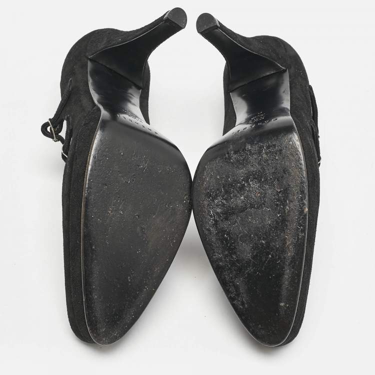Pre Owned Casadei Black Suede Mary Jane Platform Pumps Size 36