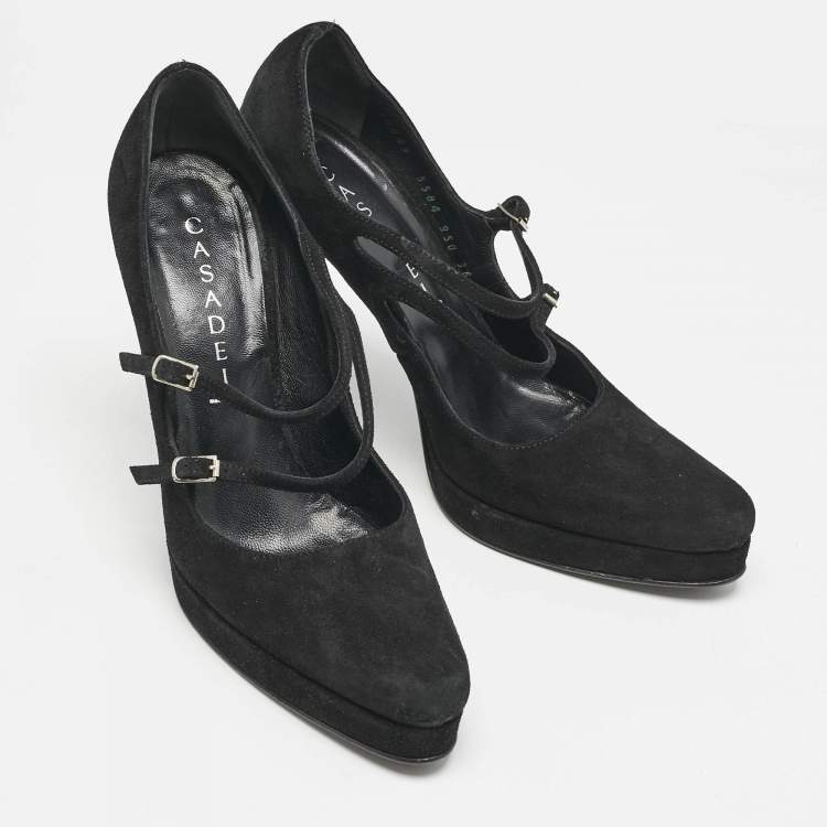 Pre Owned Casadei Black Suede Mary Jane Platform Pumps Size 36