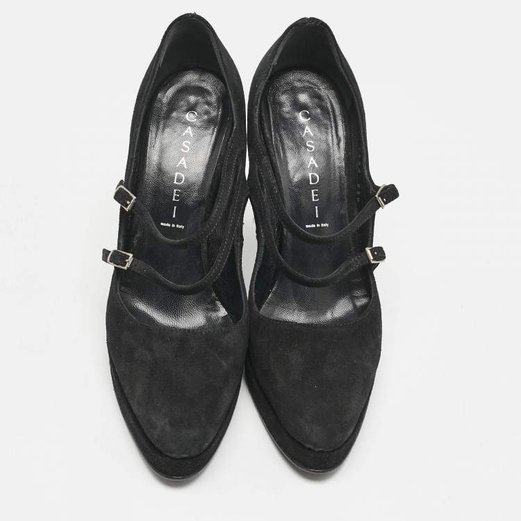 Pre Owned Casadei Black Suede Mary Jane Platform Pumps Size 36