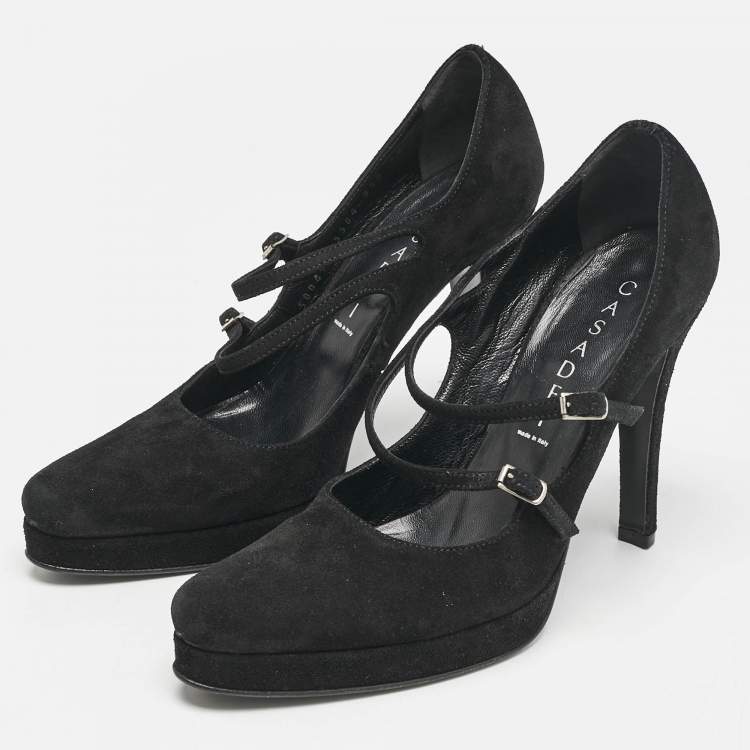Pre Owned Casadei Black Suede Mary Jane Platform Pumps Size 36