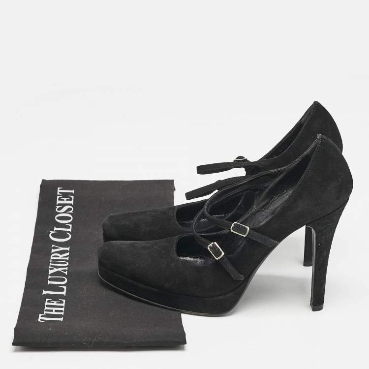Pre Owned Casadei Black Suede Mary Jane Platform Pumps Size 36