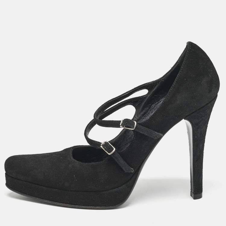 Pre Owned Casadei Black Suede Mary Jane Platform Pumps Size 36