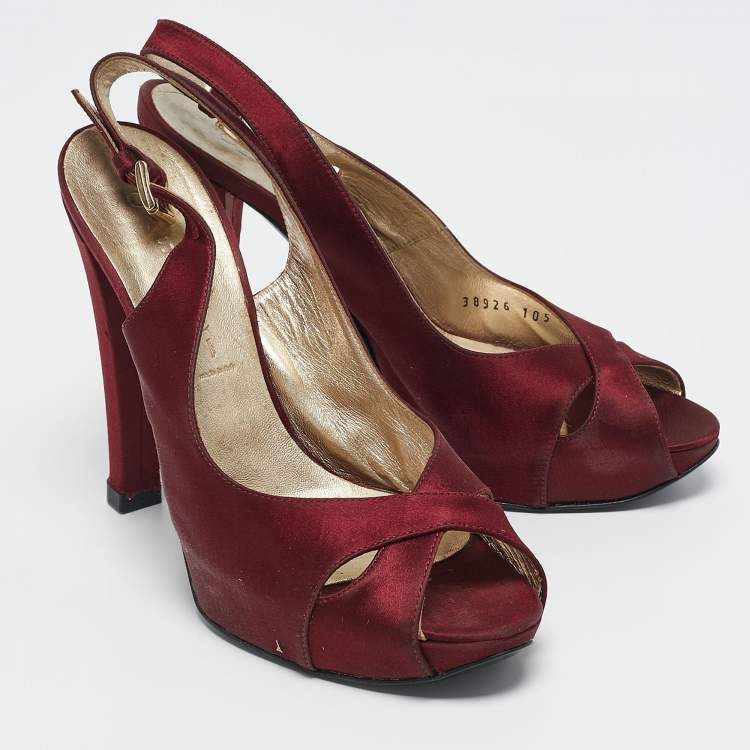 Pre Owned Casadei Burgundy Satin Slingback Sandals Size 37