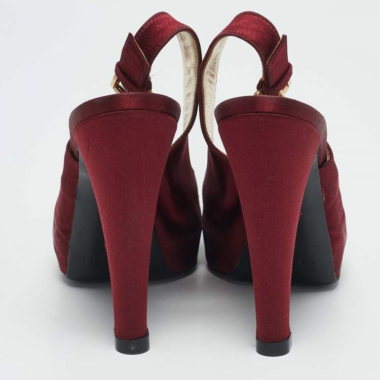 Pre Owned Casadei Burgundy Satin Slingback Sandals Size 37