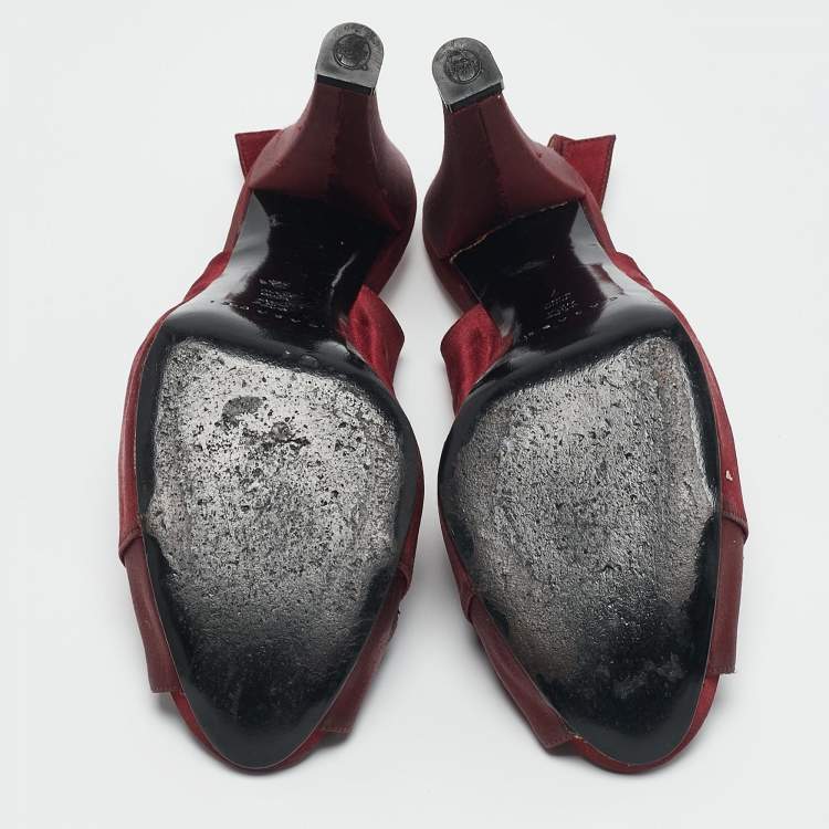 Pre Owned Casadei Burgundy Satin Slingback Sandals Size 37