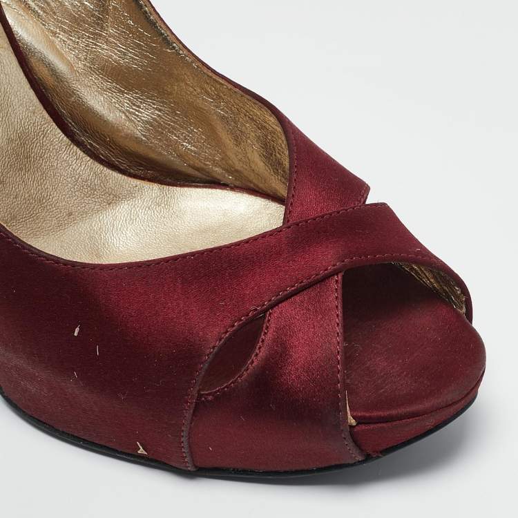 Pre Owned Casadei Burgundy Satin Slingback Sandals Size 37