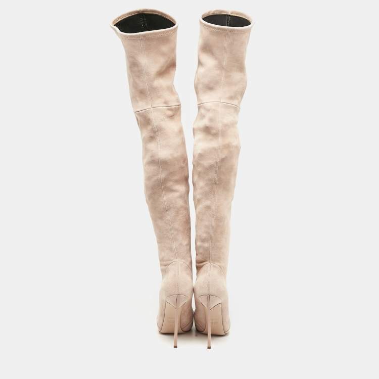 Pre Owned Casadei Beige Suede Thigh High Boots Size 36