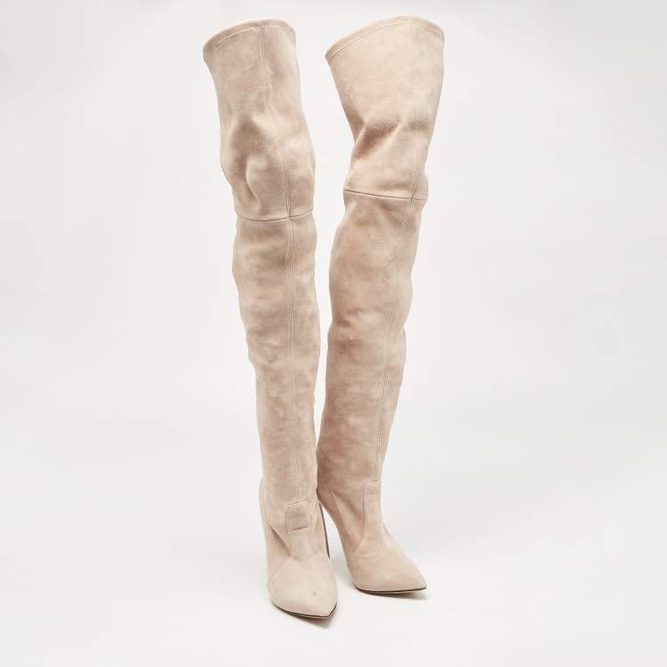 Pre Owned Casadei Beige Suede Thigh High Boots Size 36