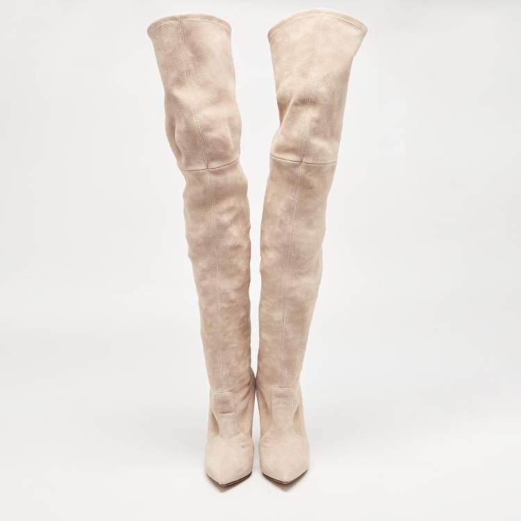 Pre Owned Casadei Beige Suede Thigh High Boots Size 36