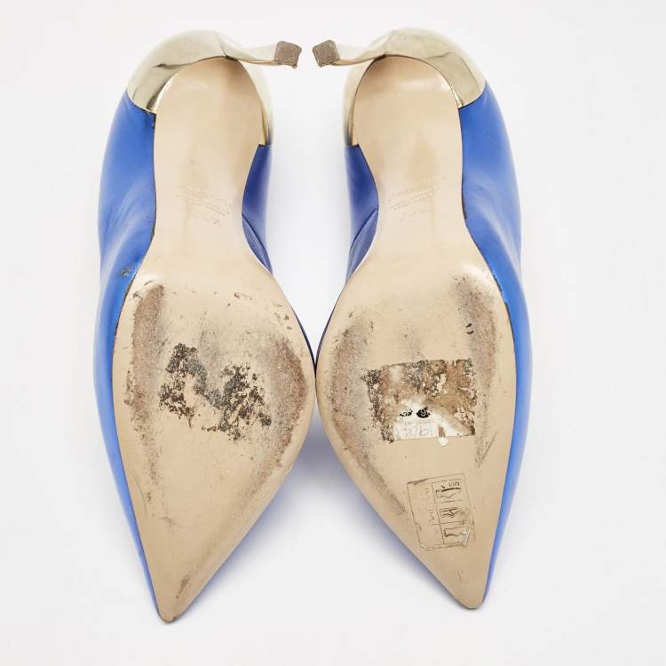Pre Owned Casadei Blue/Gold Leather Techno Blade Pumps Size 35.5
