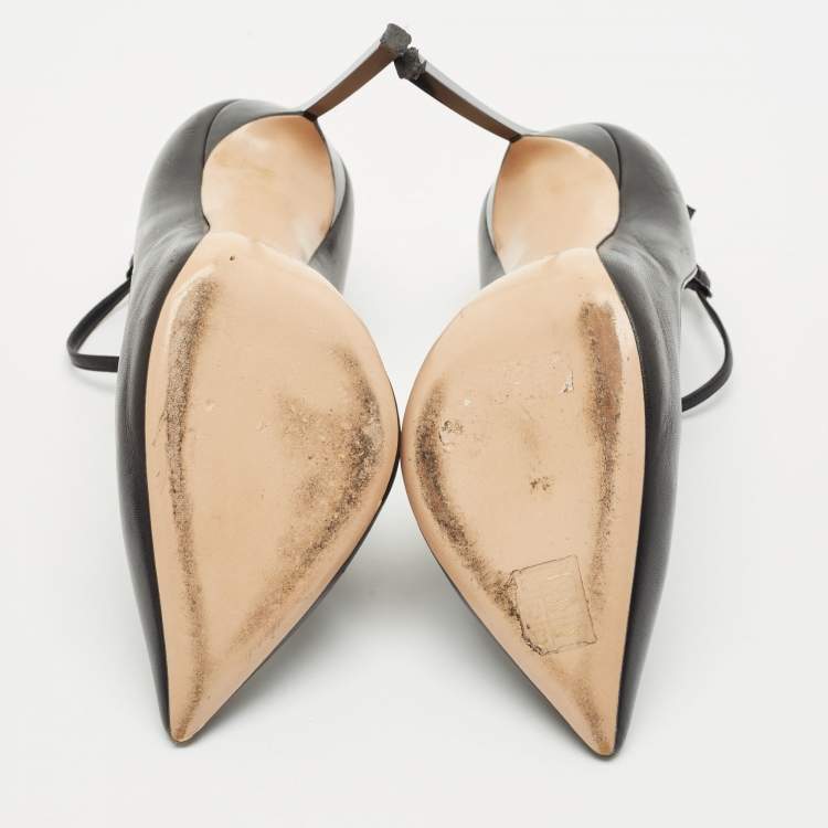 Pre Owned Casadei Black Leather Ankle Strap Pumps Size 40