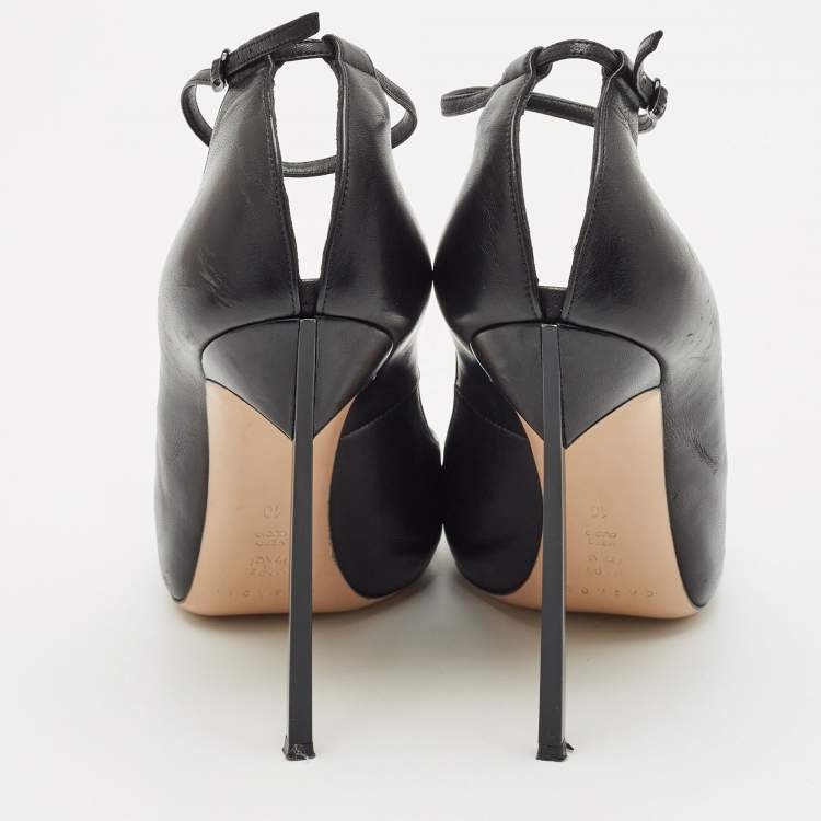 Pre Owned Casadei Black Leather Ankle Strap Pumps Size 40