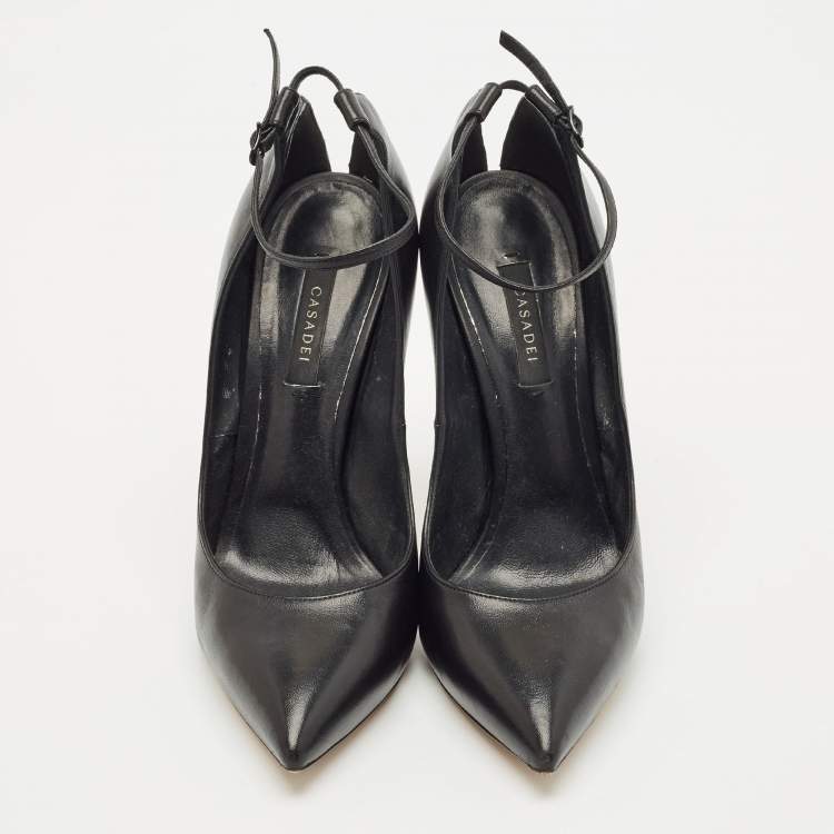Pre Owned Casadei Black Leather Ankle Strap Pumps Size 40