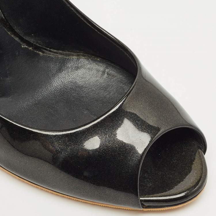 Pre Owned Casadei Black Patent Leather Peep Toe Pumps Size 37.5