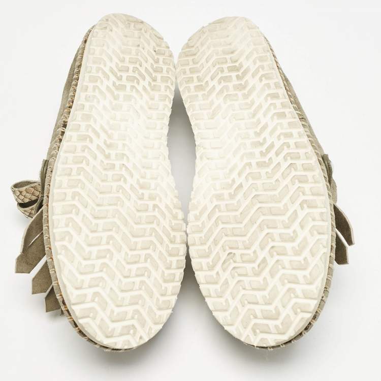 Pre Owned Casadei Grey Python Embossed Leather and Suede Chain Smoking Slippers Size 37
