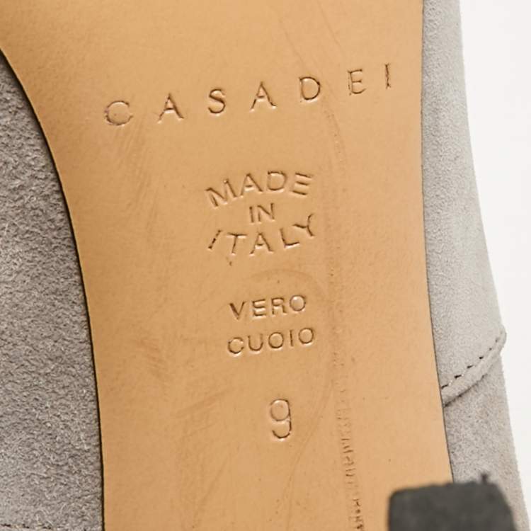 Pre Owned Casadei Grey Suede Pointed Toe Ankle Length Boots Size 39