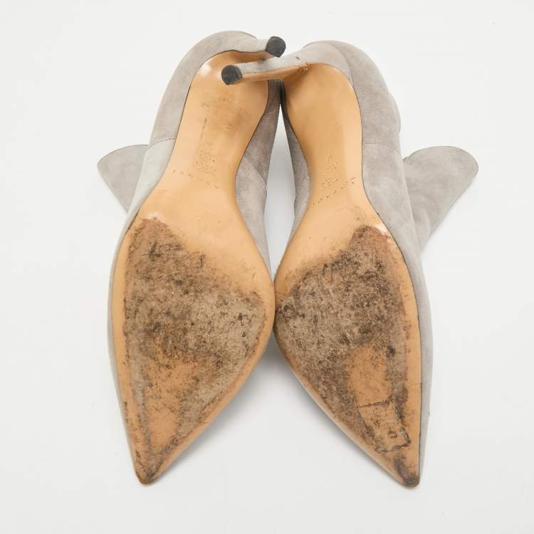 Pre Owned Casadei Grey Suede Pointed Toe Ankle Length Boots Size 39
