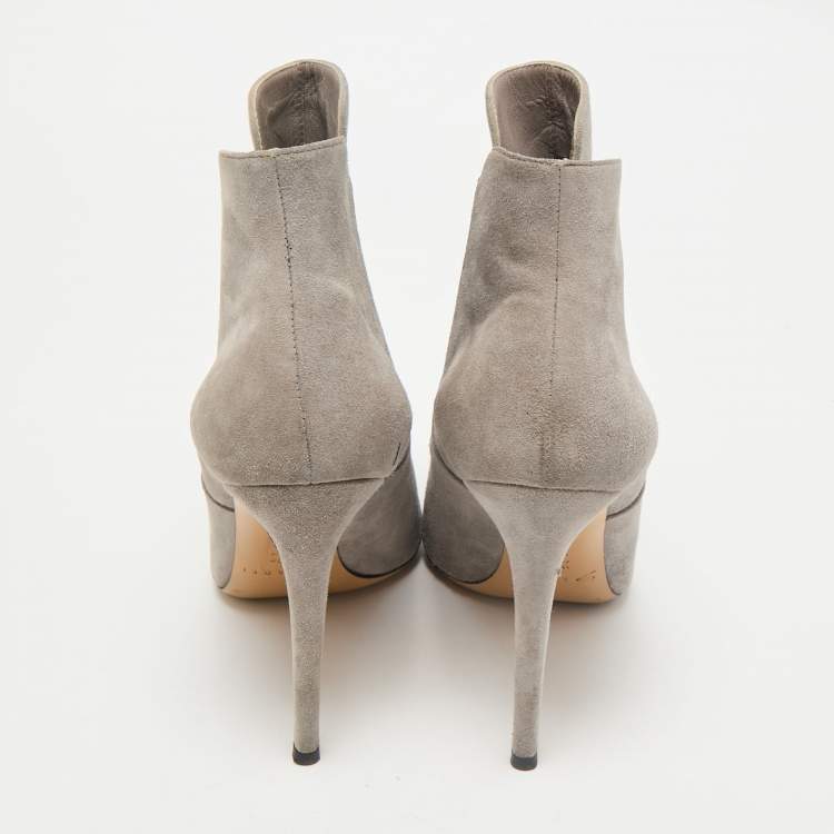 Pre Owned Casadei Grey Suede Pointed Toe Ankle Length Boots Size 39