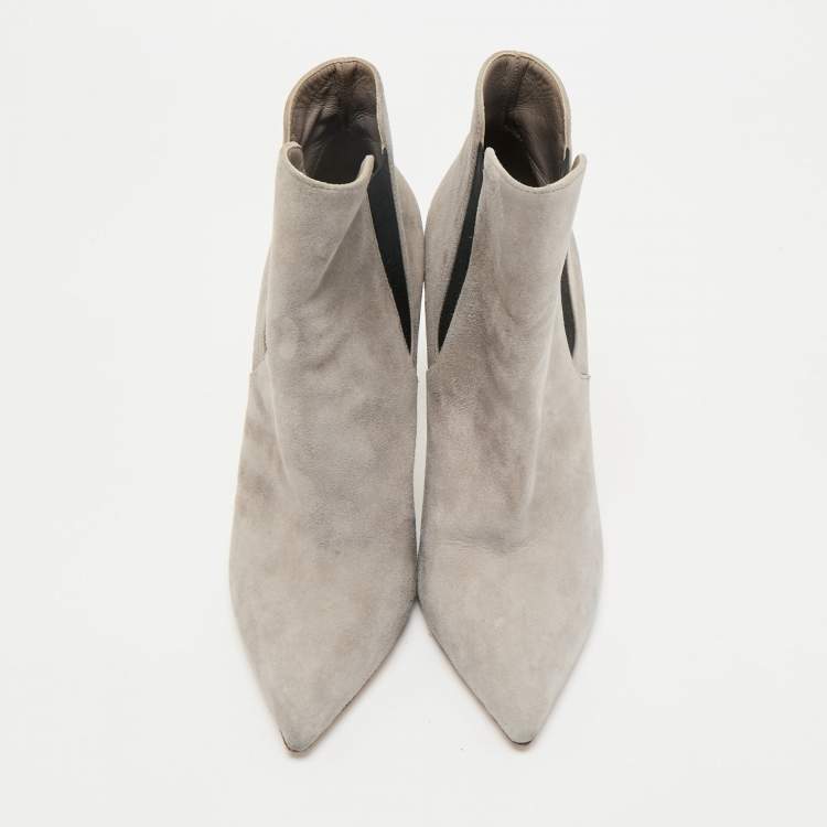 Pre Owned Casadei Grey Suede Pointed Toe Ankle Length Boots Size 39