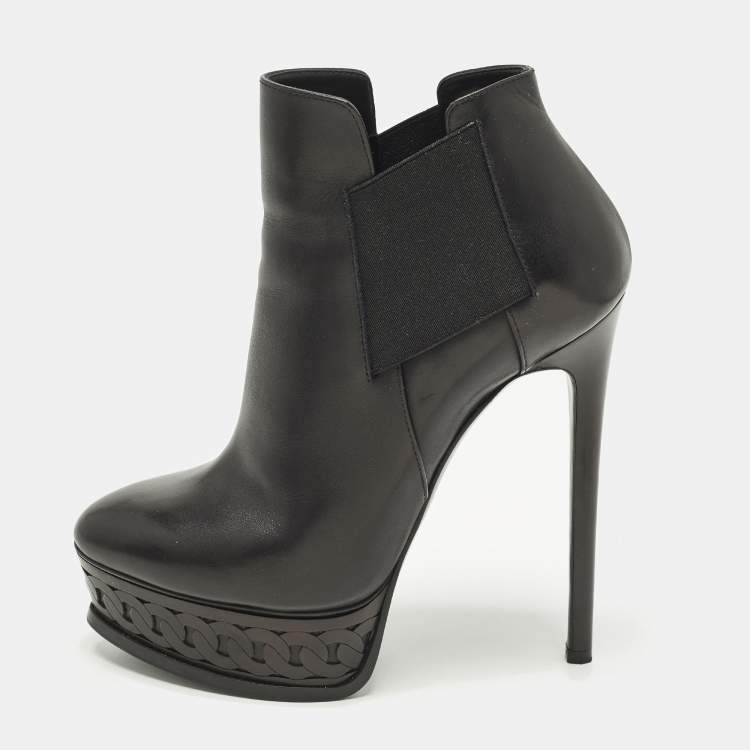 Pre Owned Casadei Size 37 Black Leather Platform Booties