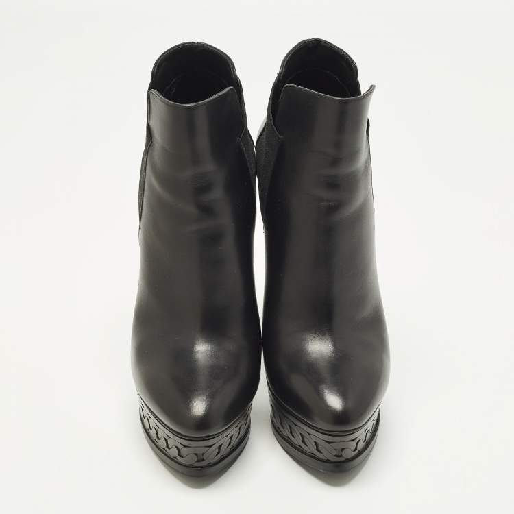 Pre Owned Casadei Size 37 Black Leather Platform Booties