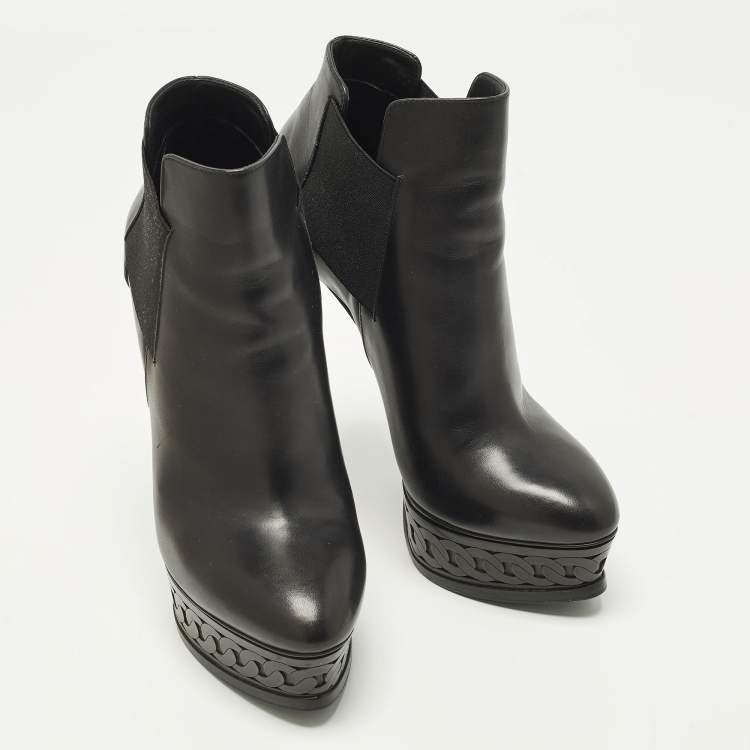 Pre Owned Casadei Size 37 Black Leather Platform Booties