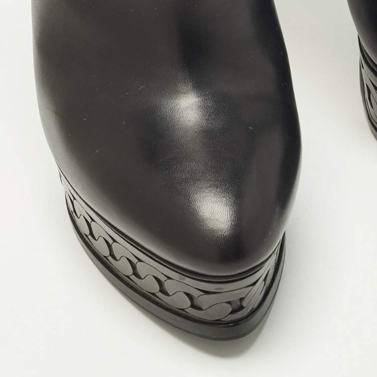 Pre Owned Casadei Size 37 Black Leather Platform Booties