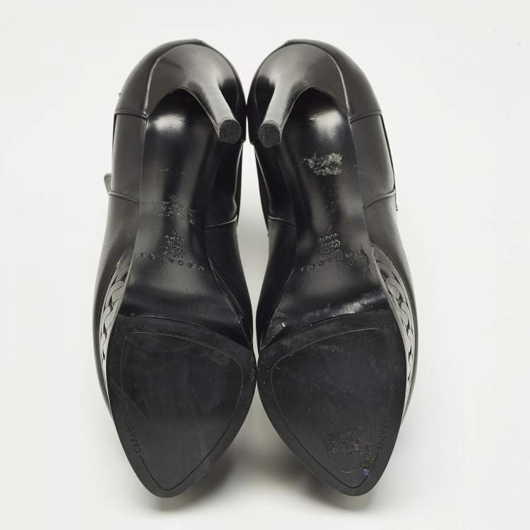 Pre Owned Casadei Size 37 Black Leather Platform Booties