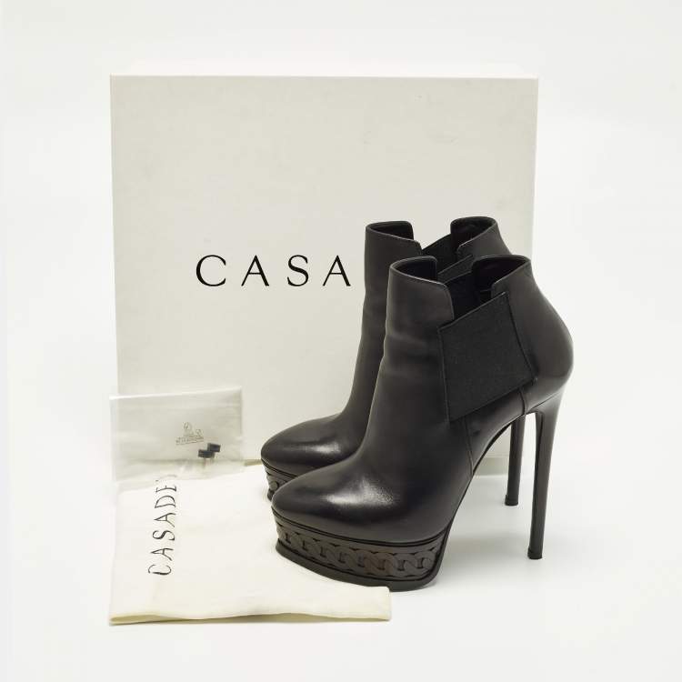 Pre Owned Casadei Size 37 Black Leather Platform Booties