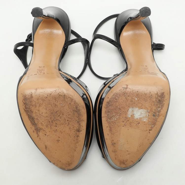 Pre Owned Casadei Black Patent Leather Peep Toe Platform Ankle Strap Sandals Size 38.5