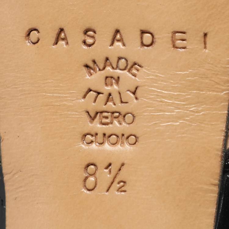 Pre Owned Casadei Black Patent Leather Peep Toe Platform Ankle Strap Sandals Size 38.5