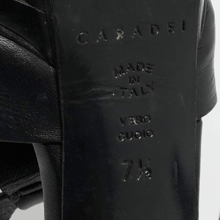 Pre Owned Casadei Black Leather Peep Toe Platform Ankle Strap Sandals Size 37.5