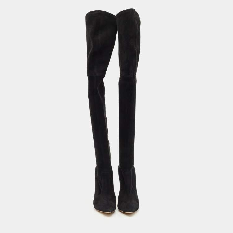 Pre Owned Casadei Black Suede Blade Over The Knee Boots Size 37.5
