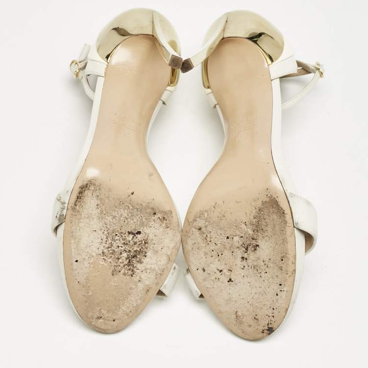 مملوكة مسبقًا Casadei White Leather Blade Ankle Strap Sandals Size 37.5