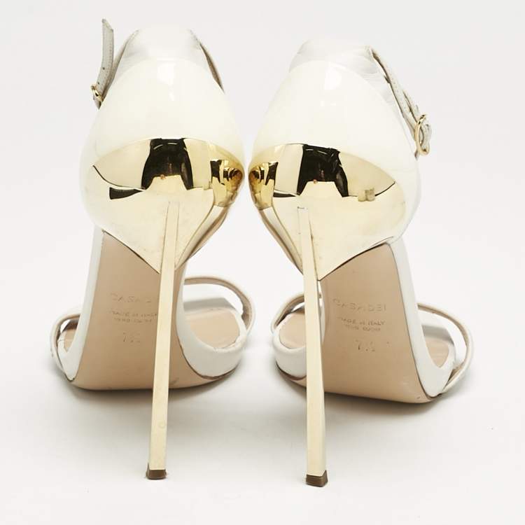 مملوكة مسبقًا Casadei White Leather Blade Ankle Strap Sandals Size 37.5