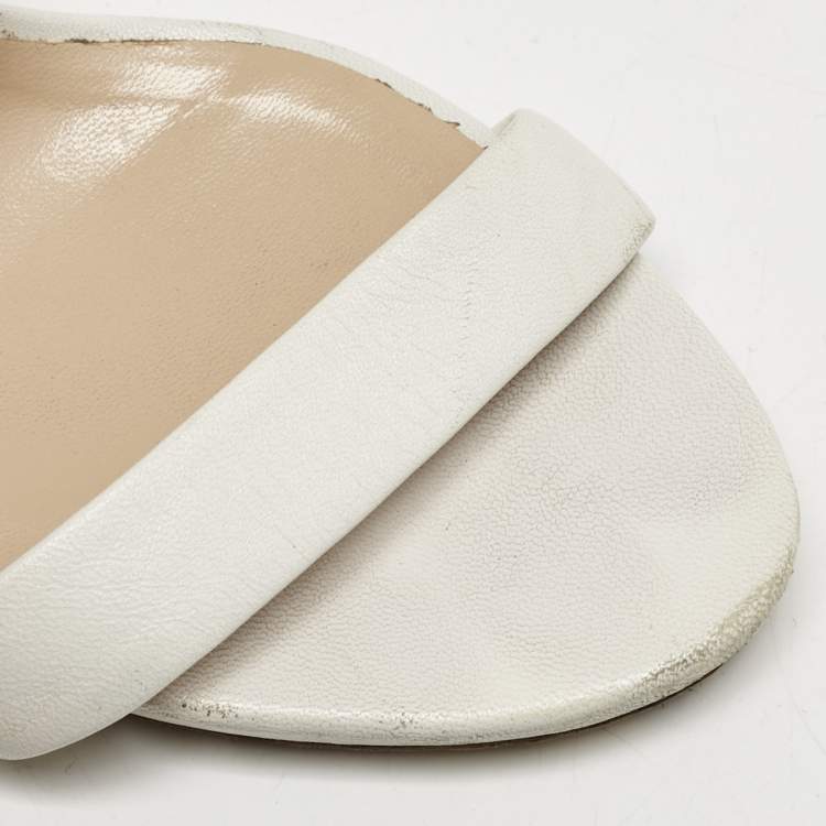 مملوكة مسبقًا Casadei White Leather Blade Ankle Strap Sandals Size 37.5