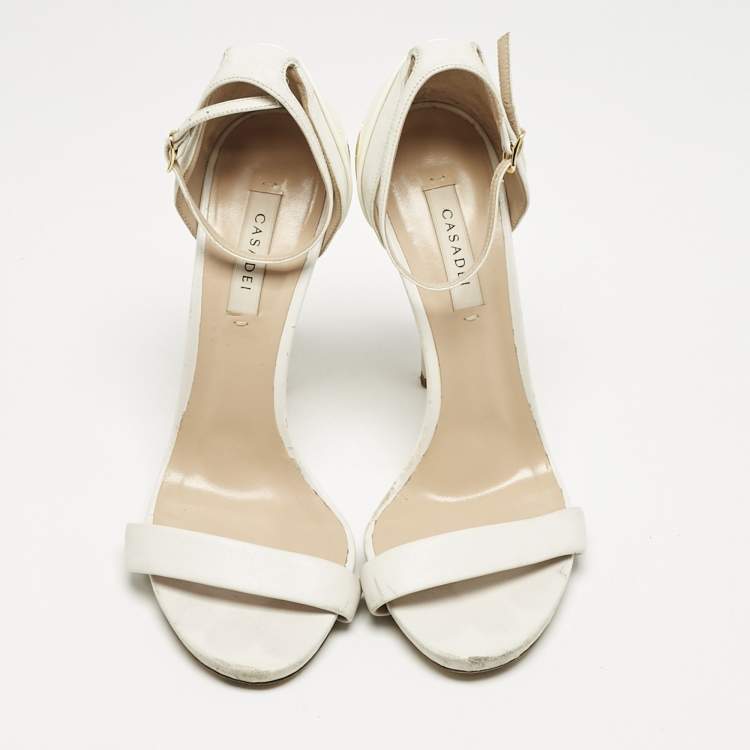 مملوكة مسبقًا Casadei White Leather Blade Ankle Strap Sandals Size 37.5
