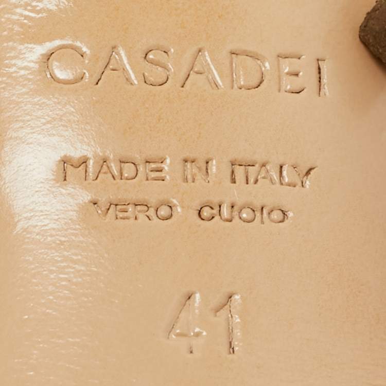 Pre Owned Casadei Metallic Rose Gold Leather Blade Ankle Strap Sandals Size 41