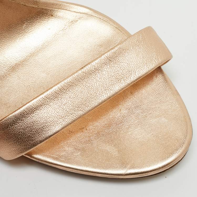 Pre Owned Casadei Metallic Rose Gold Leather Blade Ankle Strap Sandals Size 41