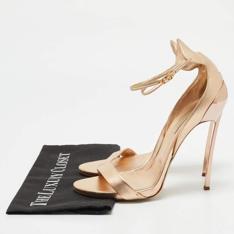 Pre Owned Casadei Metallic Rose Gold Leather Blade Ankle Strap Sandals Size 41