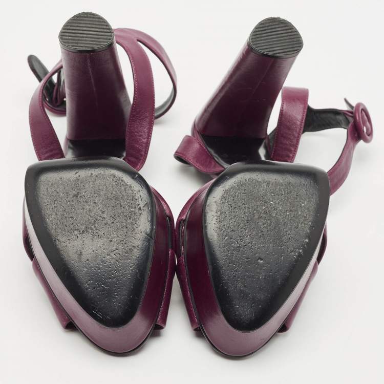 Pre Owned Casadei Purple Leather Platform Ankle Strap Sandals Size 39